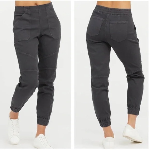 SPANX Pants - SPANX 20319R Washed Black / Grey Stretch Twill Cargo Jogger Size Medium